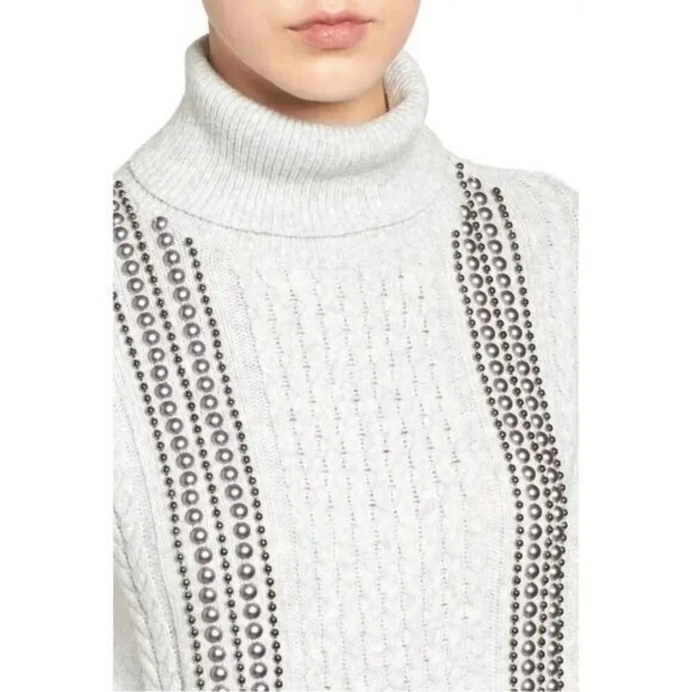 Halogen Wool Blend Turtle Neck Beaded Knit Sweater Holiday Cozy‎ Cabincore MP